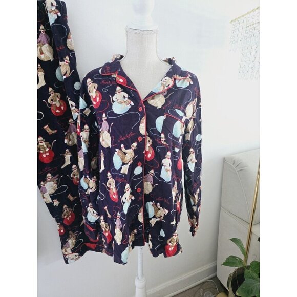 Nick & Nora Monkey Yarn Cotton Purple Flannel Christmas Sleep Pajamas Set XXL 2X - Picture 2 of 9